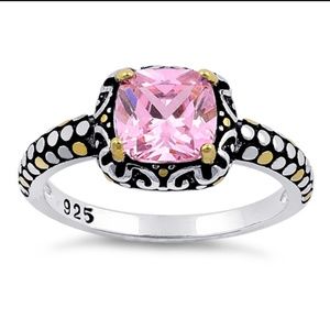 Sterling Silver Celtic Pink Cushion CZ Ring